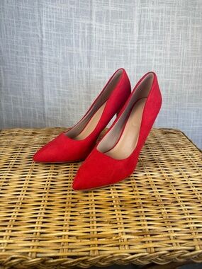 MYSOFT Red Suede Pointed Toe Pumps Stiletto Heels Size 8 Classic Work